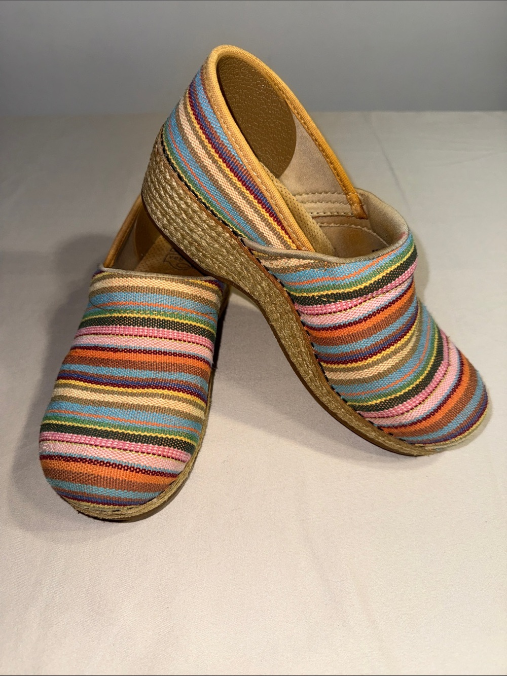 Dansko Vegan Multicolor Striped Espadrille Boho Slip-On Clogs EU 39